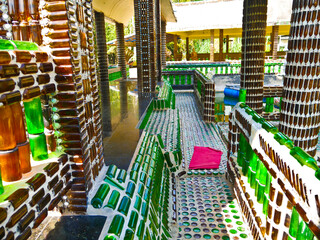 This is an amazing million bottles temple. The part of the building made with bottles, 
bottles in the temple about 1,500,000 bottles.  it's the best way to reuse the bottles again.