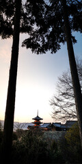Naklejka na ściany i meble Japanese pagoda at sunset