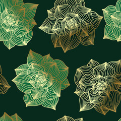Floral collection of vector patterns. Floral seamless pattern with gold edging. All illustrations are drawn entirely by hand.