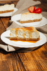 cheesecake on wooden background, new york cheesecake 