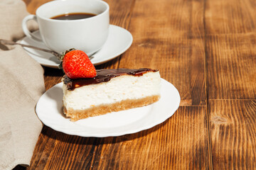 cheesecake on wooden background, new york cheesecake 
