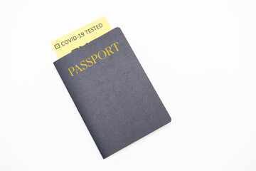 Passport with vaccination certificate for COVID-19 person record card. Immune passport or certificate for Get vaccinated before travel. Vaccination, disease immunity passport, health