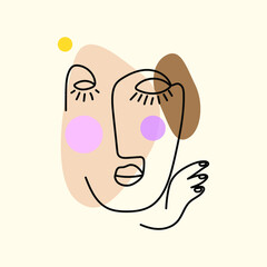 Abstract line face character vector illustration. Rough,sketch, line art, contour.