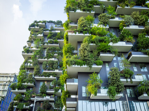 Milan / Italy - June 27th, 2018: Bosco Verticale - Vertical Forest residential towers, designed by Boeri studio.