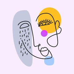 Abstract line face character vector illustration. Rough,sketch, line art, contour.