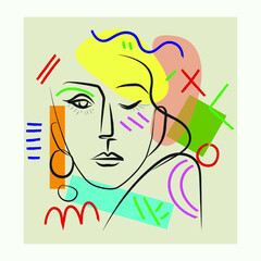 Fototapeta premium Abstract line face character vector illustration. Rough,sketch, line art, contour.