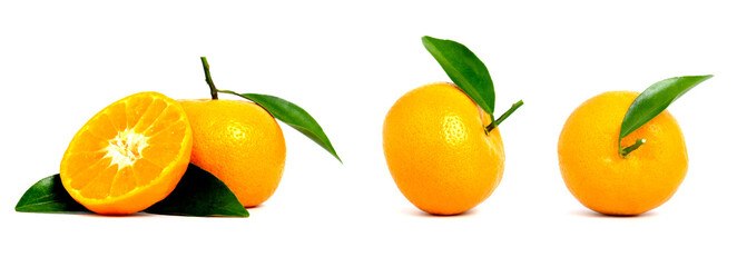 Group of Citrus sinensis ( called jeruk baby santang ) with leaves isolated on white background, local fresh fruit from Indonesia