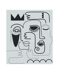 Abstract line face character vector illustration. Rough,sketch, line art, contour.