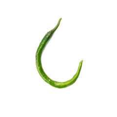 single fresh green chilli on white background