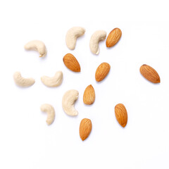 nuts and almonds on white background
