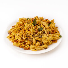 mix farsan or farsaan in a white bowl or plate 