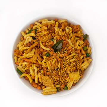 mix farsan or farsaan in a white bowl or plate 