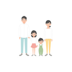 Family portrait. Parents and children. Portrait of family members standing together. Vector illustration in cartoon style isolated on white.