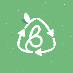 B letter logo inside reuse sign in grunge linear style.