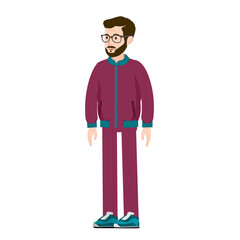 man with glasses in sportswear. Vector image of a person in sportswear for animation. All the details are on separate layers with names. Editable strokes.
