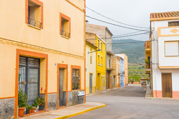 Els Ivarsos, Castellon province, Valencian Community, Spain. Beautiful historic street. Typical spanish village (adosado houses).