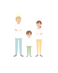 Mother and father brawling or quarreling in presence of child. Conflict between mom and dad. Unhappy family. Flat cartoon vector illustration