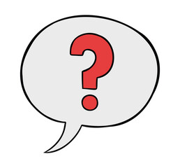 Cartoon vector illustration of speech bubble with question mark.