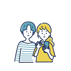 スマホを見る2人の若い女の子のイラスト素材