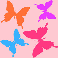 Seamless pattern of silhouettes of butterflies. Natural background of beautiful insects.