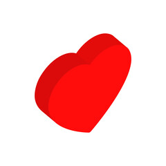 Red heart isometric icon. Cute flat love symbol. Vector isolated on white background