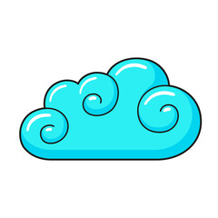 Cloud icon in cartoon style. Blue sky. Overcast, meteorology, forecast, climate, weather element.