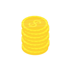 Golden stack coins set. Flat gold isometric icon. Economy, finance, money concept. Wealth symbol. Vector illustration isolated on white