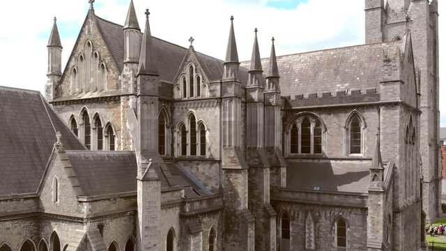 St Patrick's Cathedral, Dublin, Ireland. Architectural details. Aerial pedestal shot