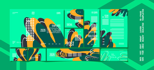 Obraz premium Set of modern green creative expo layout templates, 10 pages editable, Vector design.