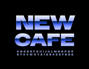 Obraz premium Vector modern Sign New Cafe. Trendy Metallic Font. Artistic Alphabet Letters and Numbers