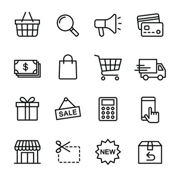 Online shopping icons collection set, E-commerce business, Symbol thin line design for application and websites on white background, Vector illustration