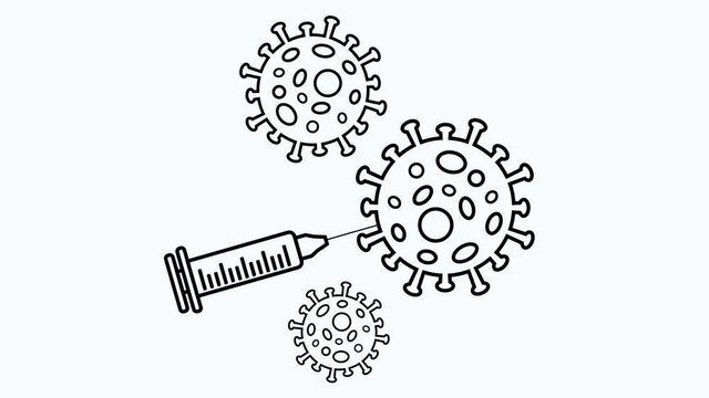 Graphic animation - Vaccine for COVID-19 (Coronavirus). COVID-19 vaccine destroying virus