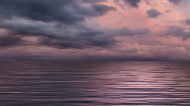 Abstract Ocean Water Animation. Colorful Sunset Cloudy Sky. Continuous Seamless loop. Nature Background
