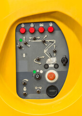 Control panel equipment for hydraulic crane or lifting, telescopic platform, close-up