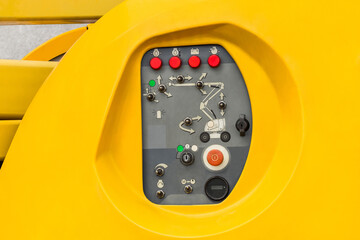 Control panel equipment for hydraulic crane or lifting, telescopic platform, close-up © Andrey