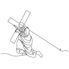One continuous single drawn line art doodle spirituality cross, crucifixion Jesus Christ .Isolated image of a hand drawn outline on a white background.