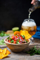 Homemade salsa pico de gallo, mexican cuisine