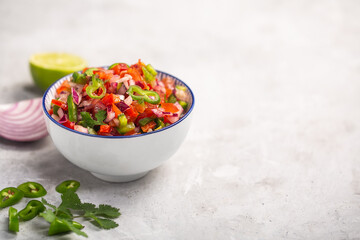 Homemade salsa pico de gallo, mexican cuisine