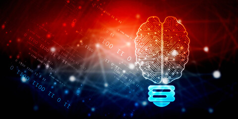 2d illustration Concept of thinking, background with brain, Abstract Artificial intelligence. Technology web background

