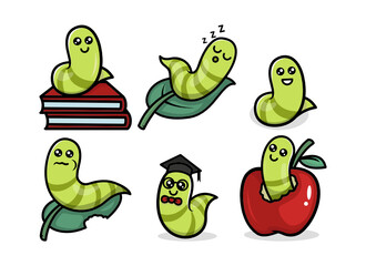Cute caterpillar worm animal mascot logo design illustration