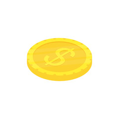 Gold coin. Flat golden isometric icon. Wealth symbol. Vector illustration isolated on white