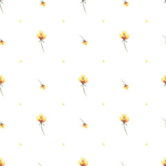 Watercolor yellow flowers seamless pattern. Watercolor fabric. Repeat flowers. Use for design invitations, birthdays