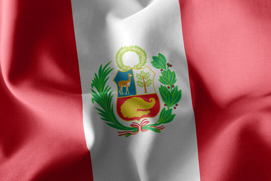 3D rendering illustration flag of Peru. Waving on the wind flag