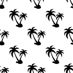 Fototapeta na wymiar Tropical seamless pattern with black palm trees on white background. Summer holidays. Vector illustration.