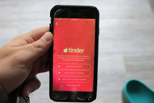 London Canada, November 16 2020: Editorial illustrative photo of the Tinder app. Tinder is the largest online dating platform