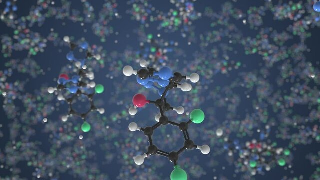 Fluconazole molecule. Molecular model. Looping seamless 3d animation