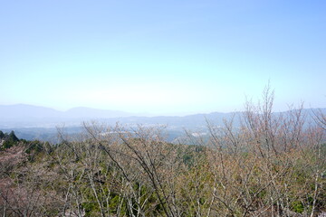 Obraz premium Landscape of Mount Yoshino from Takagiyama Observatory in Nara Prefecture - 日本 奈良 吉野山 高城山展望台からの眺望