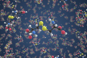 Molecule of cystine, ball-and-stick molecular model. Scientific 3d rendering