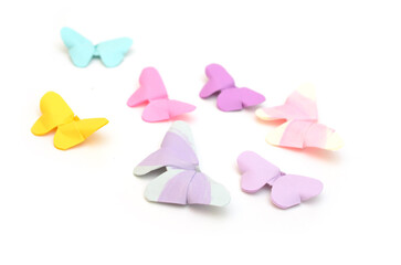 Group of folded Origami Butterflies papers