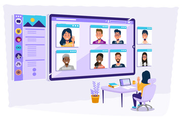 Working together as a group with video conference. Use technology for work at home.